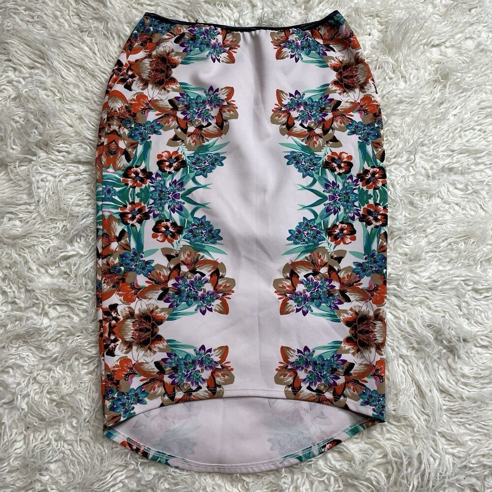 Bisou Bisou Michell Floral Skirt White Teal Orange Women's M